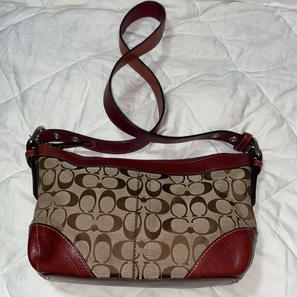 Coach Authentic Hobo Handbag Canvas Leather Brown F12328